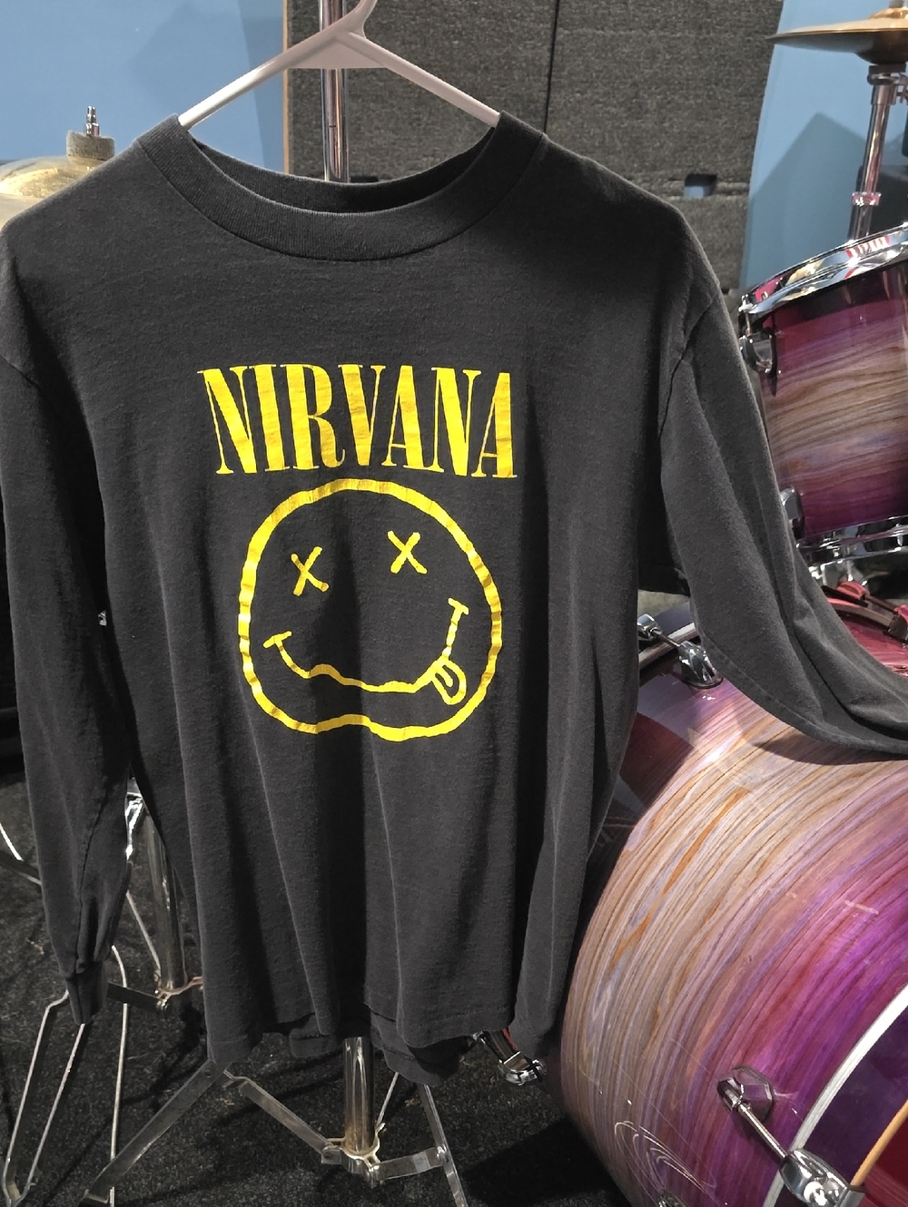1990's NIRVANA Black Tee with Yellow Smiley Graphic